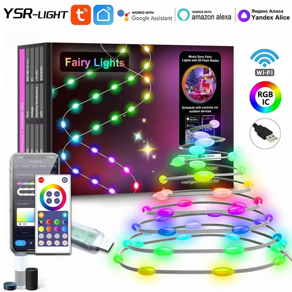 WiFi Christmas Smart RGBIC Pixel String Light 5/10/20M With Remote