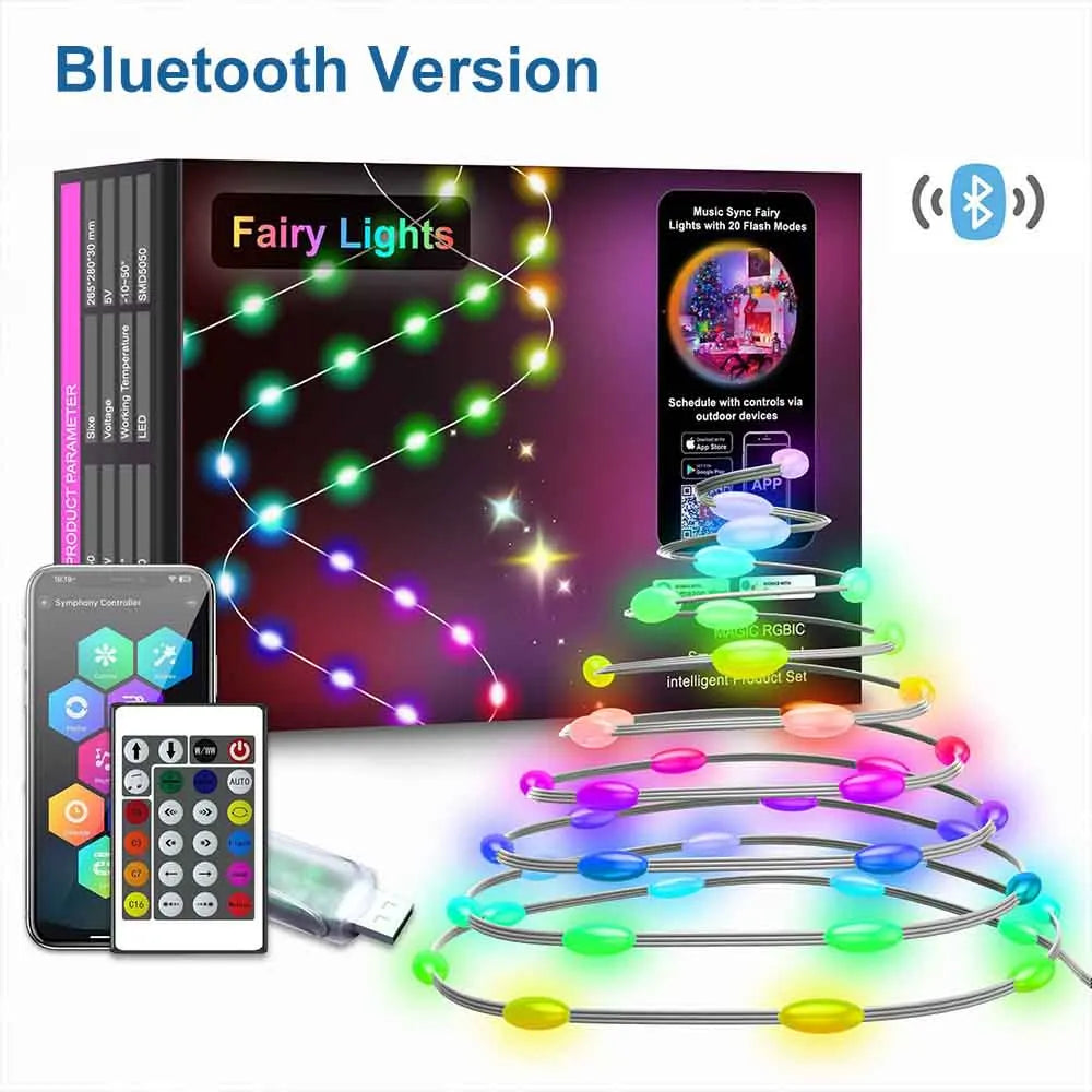 WiFi Christmas Smart RGBIC Pixel String Light 5/10/20M With Remote
