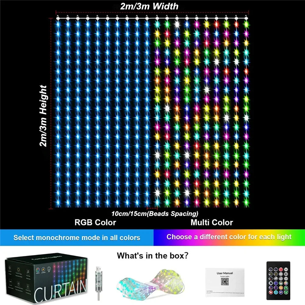 400-800 LED RGB WiFi Smart Curtain Lights with App Controls and Remote, Party Lights for Christmas and Halloween